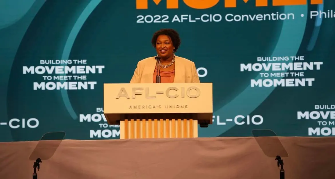 Stacey Abrams speaking at the national AFL-CIO convention